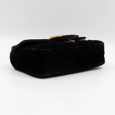 GG Marmont Flap Mini Black Velvet Aged Gold