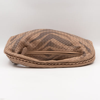 Veneta Hobo Bag Intrecciato Beige Zebra Print Leather Snakeskin Trim