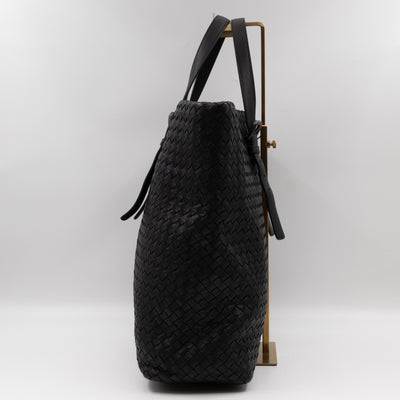 Vertical Tote Small Intrecciato Black Leather