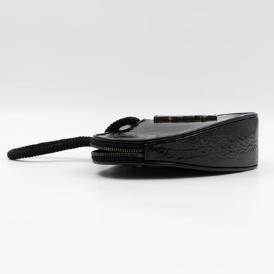 Sac Coeur Heart Clutch Black Croc Embossed Patent Leather