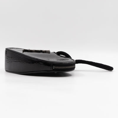 Sac Coeur Heart Clutch Black Croc Embossed Patent Leather