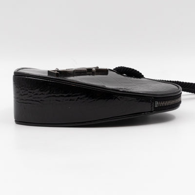 Sac Coeur Heart Clutch Black Croc Embossed Patent Leather