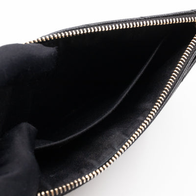 Zipped Pouch Chevron Grained Leather Black