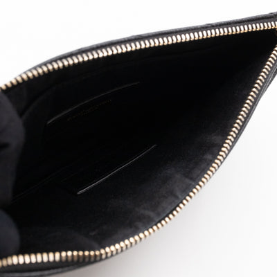 Zipped Pouch Chevron Grained Leather Black