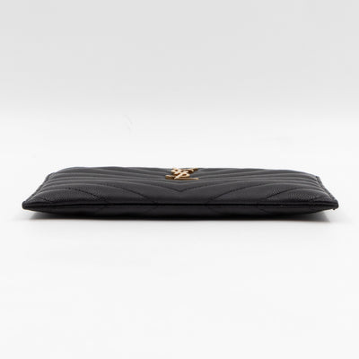 Zipped Pouch Chevron Grained Leather Black