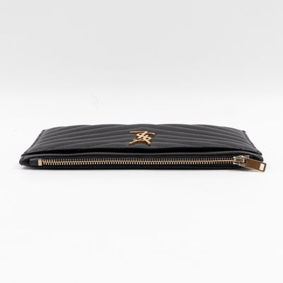 Zipped Pouch Chevron Grained Leather Black