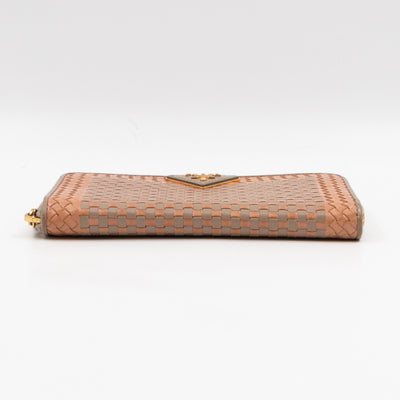 Zip Around Madras Wallet Beige Grey Woven Leather