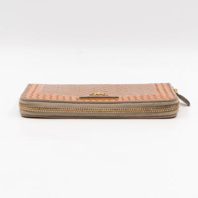 Zip Around Madras Wallet Beige Grey Woven Leather