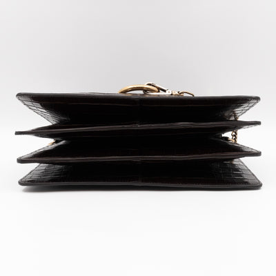 Faye Crossbody Croc Embossed Brown Leather