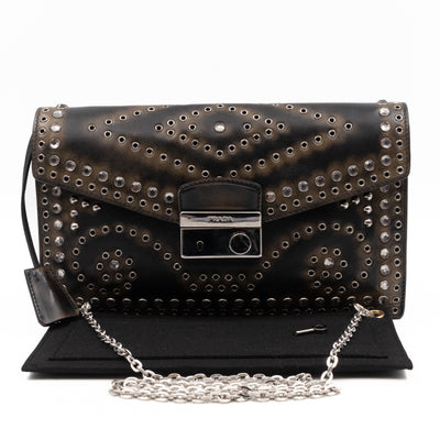 Studded Grommet Clutch Dark Brown Leather