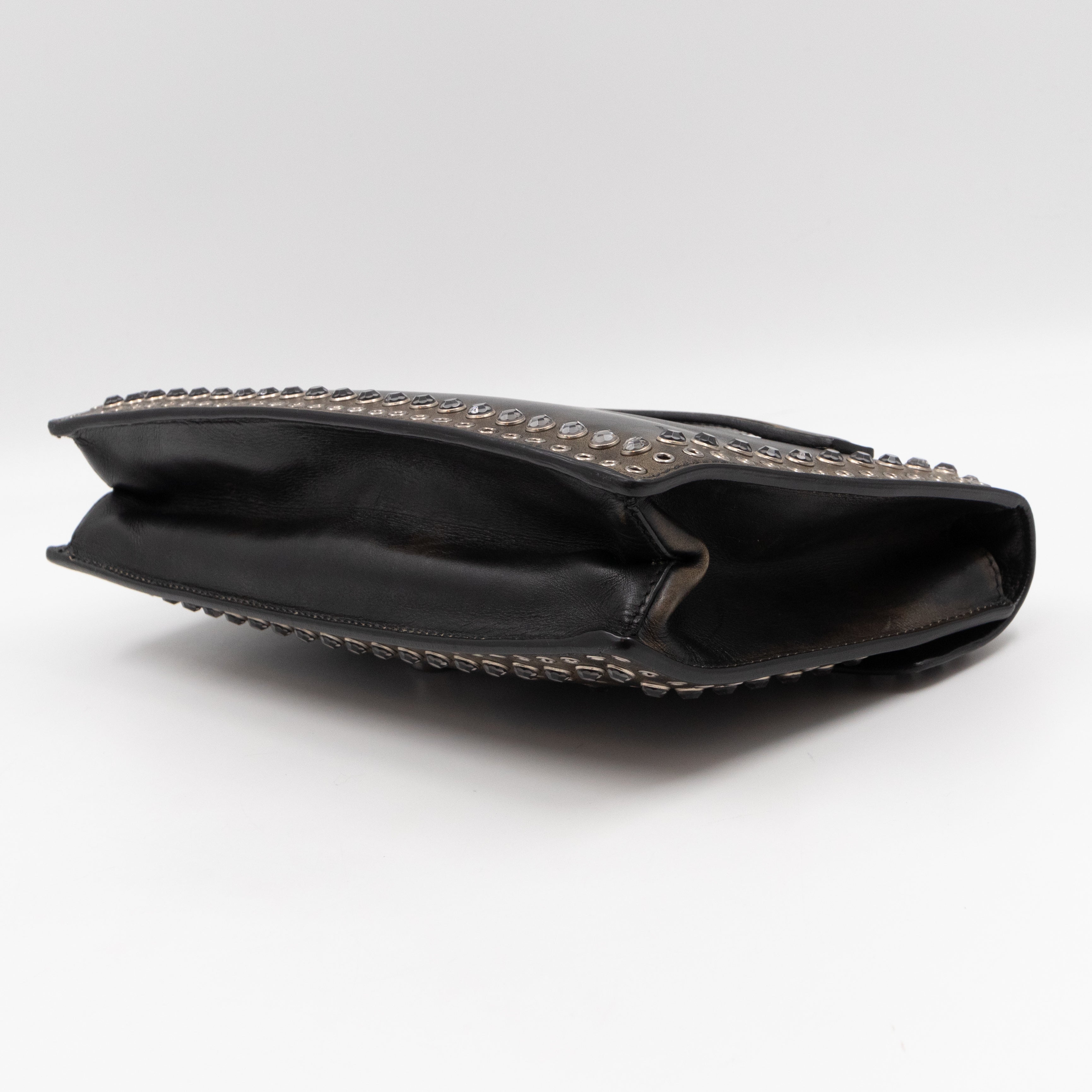 Studded Grommet Clutch Dark Brown Leather