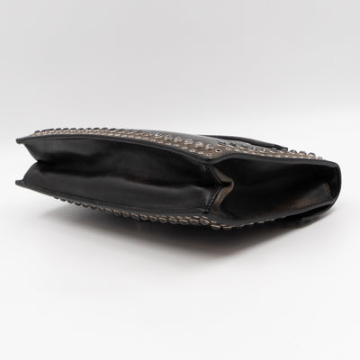 Studded Grommet Clutch Dark Brown Leather