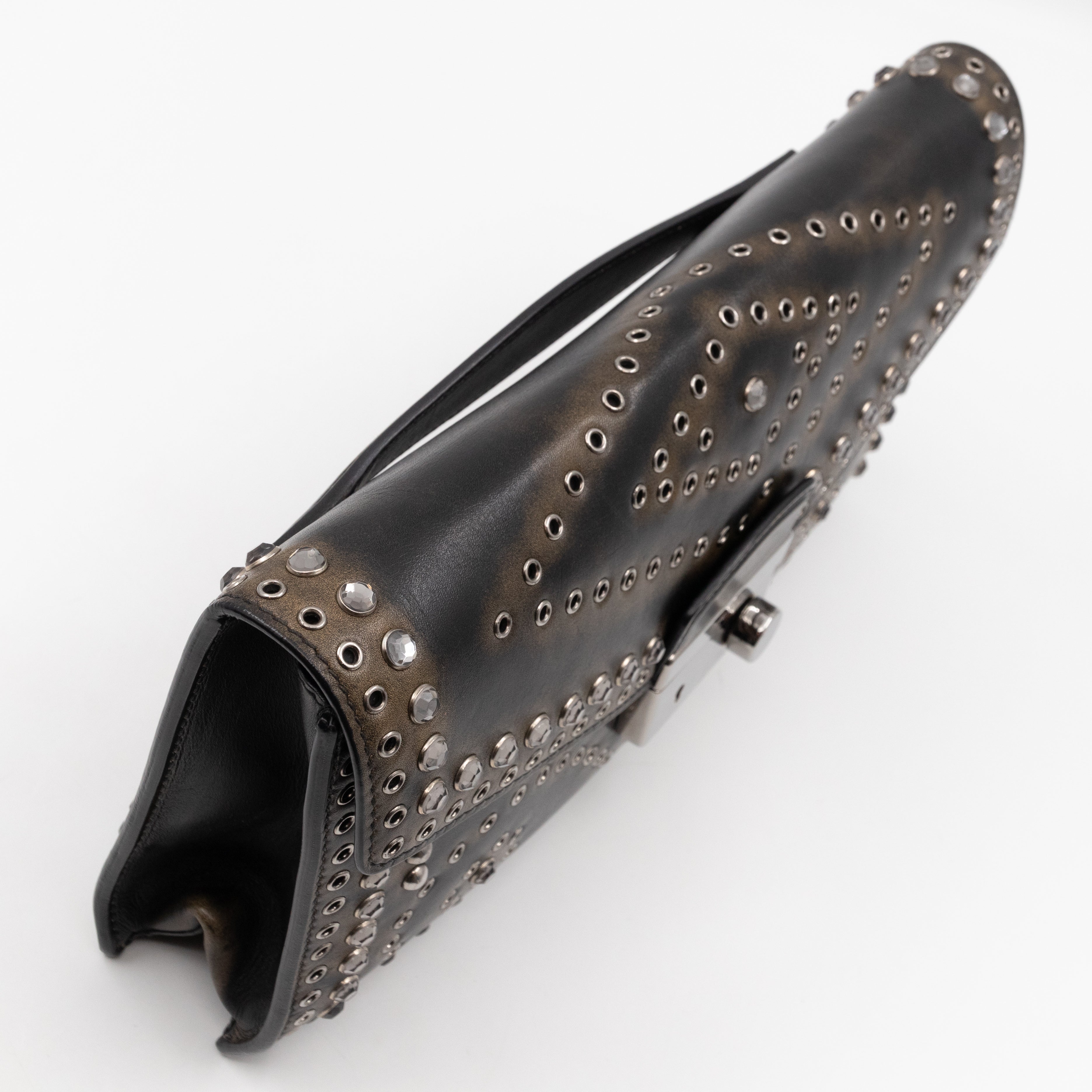 Studded Grommet Clutch Dark Brown Leather