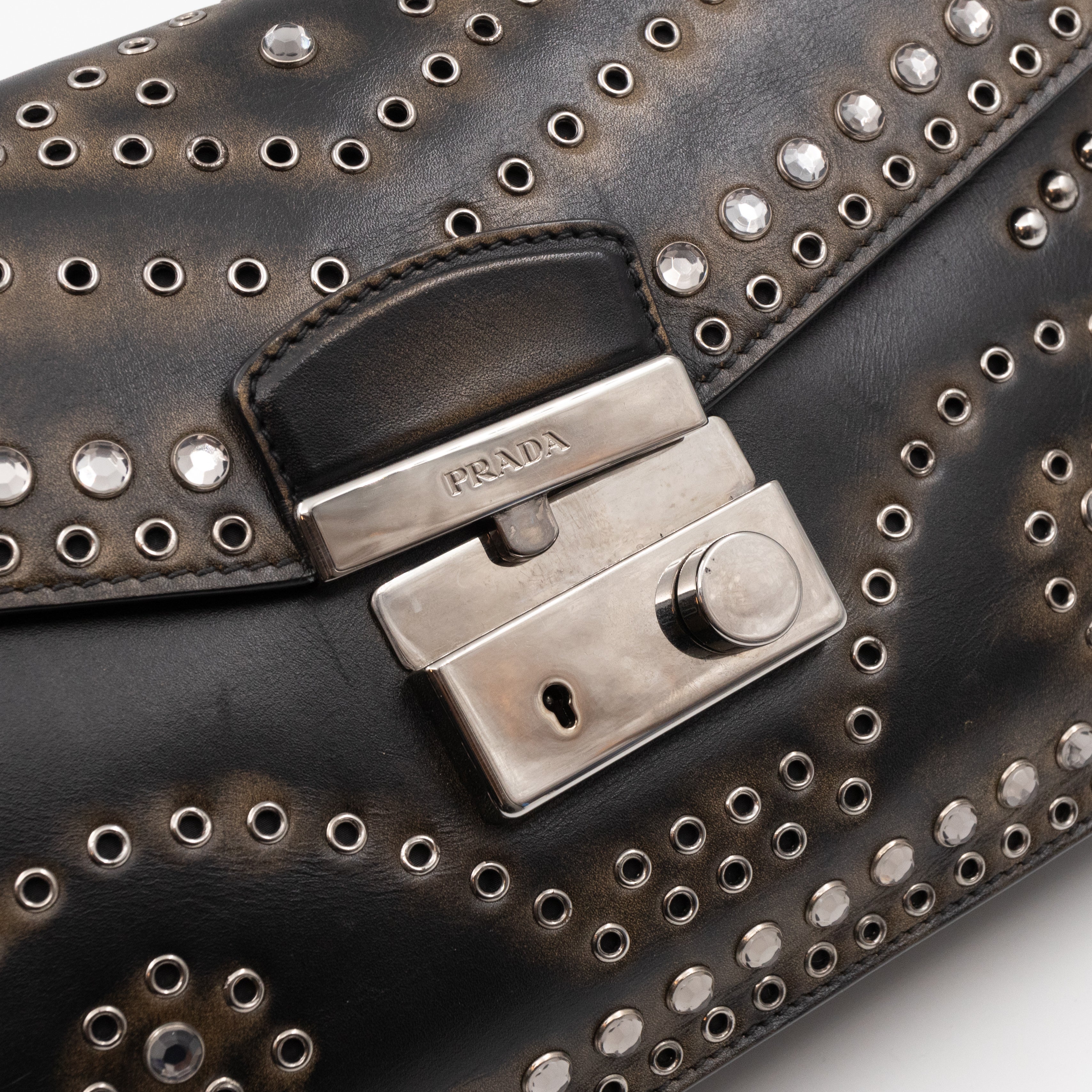Studded Grommet Clutch Dark Brown Leather