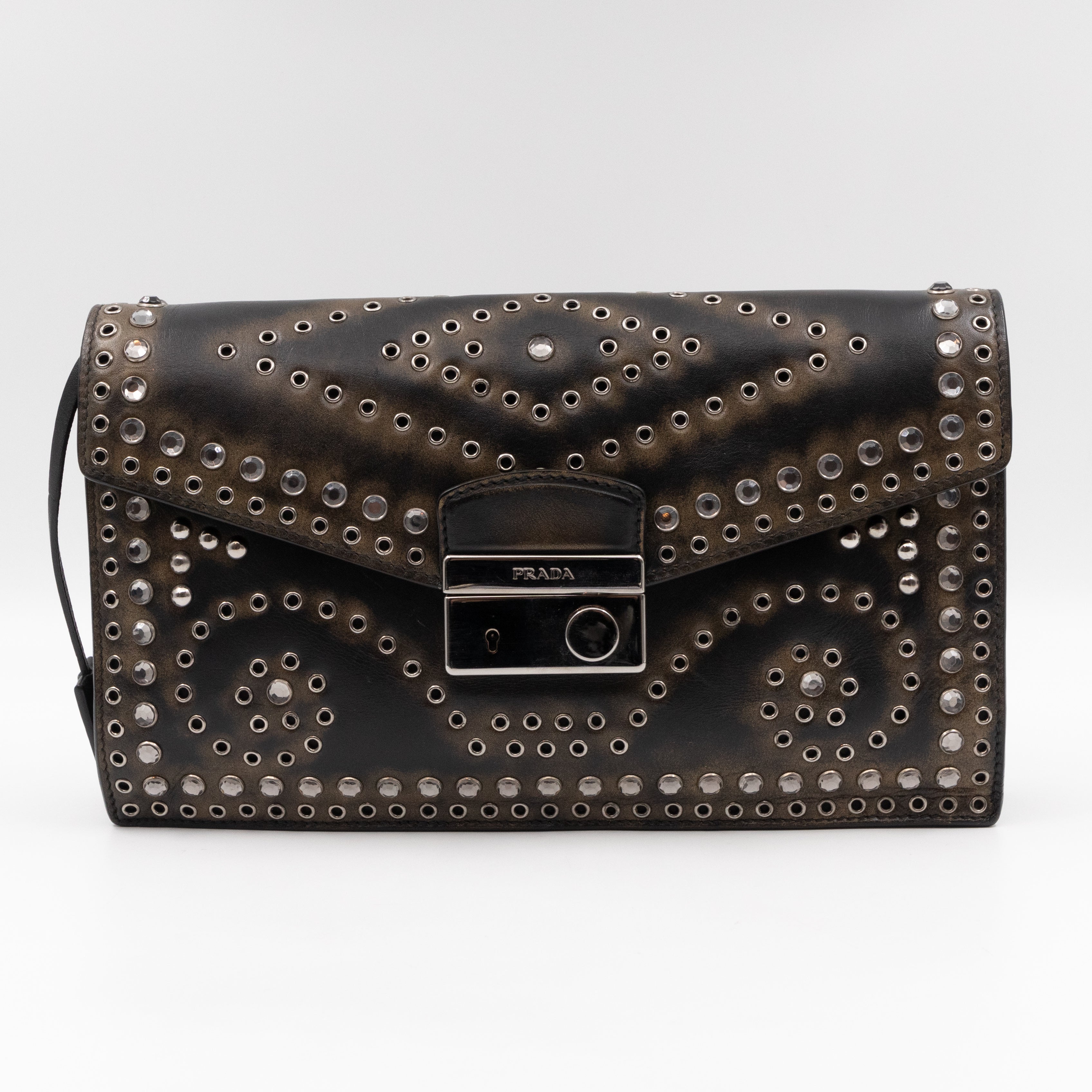 Studded Grommet Clutch Dark Brown Leather