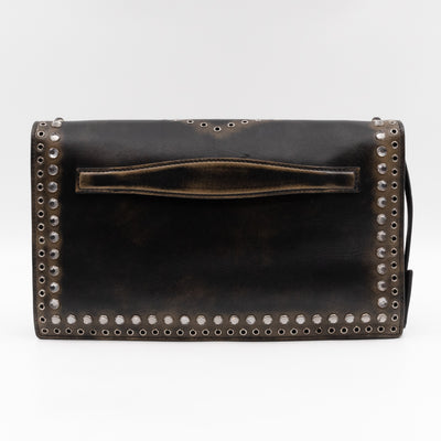 Studded Grommet Clutch Dark Brown Leather