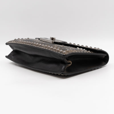 Studded Grommet Clutch Dark Brown Leather