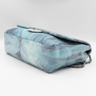 Large Sequin Waterfall Flap Light Blue Leather