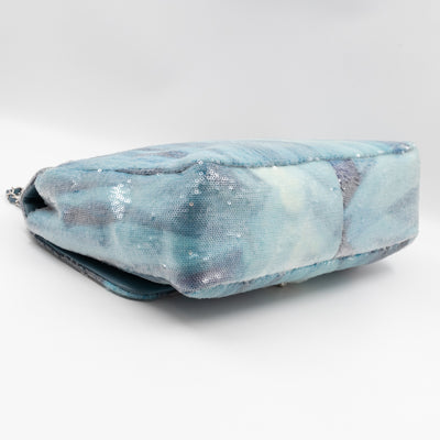 Large Sequin Waterfall Flap Light Blue Leather