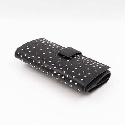 Studded Skull Continental Wallet Black Leather