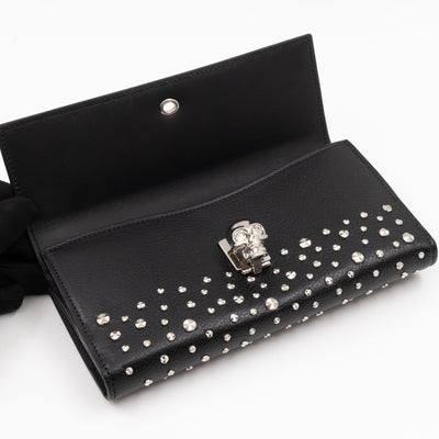 Studded Skull Continental Wallet Black Leather