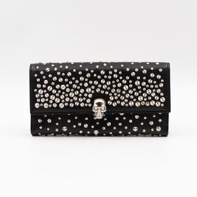 Studded Skull Continental Wallet Black Leather