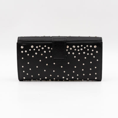 Studded Skull Continental Wallet Black Leather