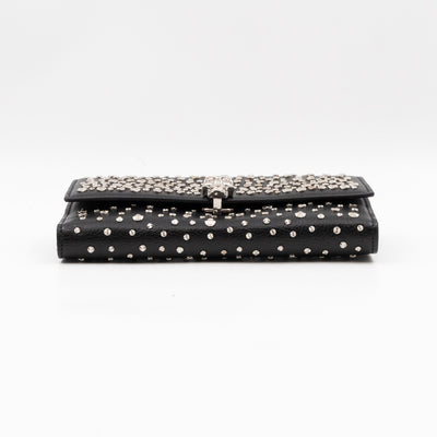 Studded Skull Continental Wallet Black Leather