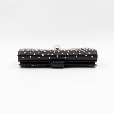 Studded Skull Continental Wallet Black Leather