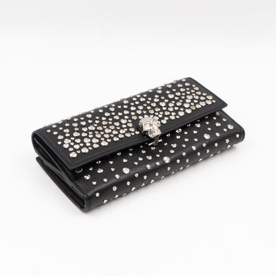 Studded Skull Continental Wallet Black Leather