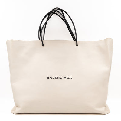East West Shopper Bag White Leather
