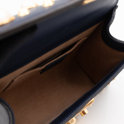 Padlock Small Pearl Studded Navy Blue Leather