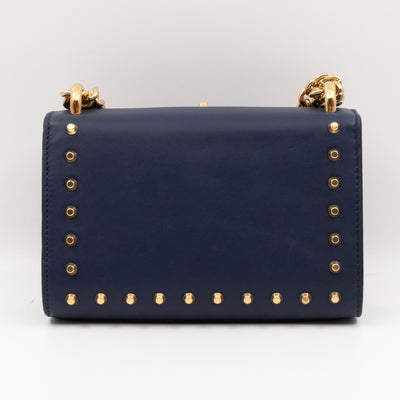 Padlock Small Pearl Studded Navy Blue Leather