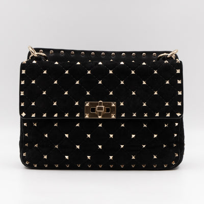 Rockstud Spike Medium Shoulder Bag Black Velvet