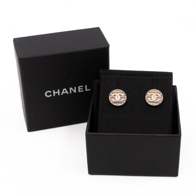 Small CC Button Earrings Pink Light Gold
