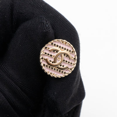 Small CC Button Earrings Pink Light Gold