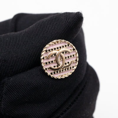 Small CC Button Earrings Pink Light Gold
