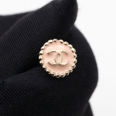 Mini CC Button Earrings Pink Light Gold