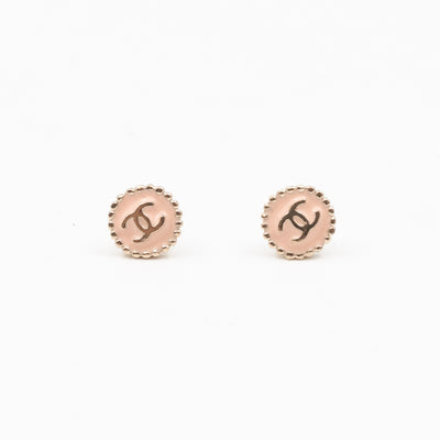 Mini CC Button Earrings Pink Light Gold