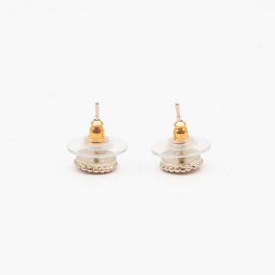 Mini CC Button Earrings Pink Light Gold