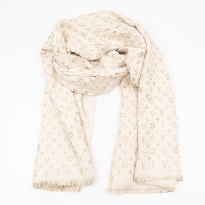 Monogram So Glitter Stole Scarf Ivory Gold
