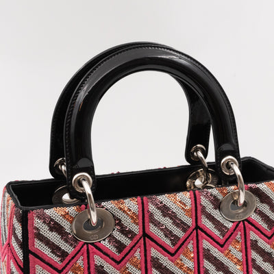 Lady Dior Medium Sequins Pink Black Patent Leather