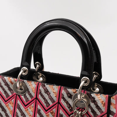 Lady Dior Medium Sequins Pink Black Patent Leather