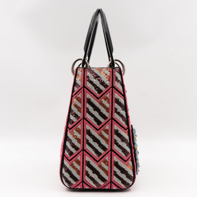 Lady Dior Medium Sequins Pink Black Patent Leather