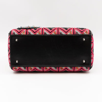 Lady Dior Medium Sequins Pink Black Patent Leather