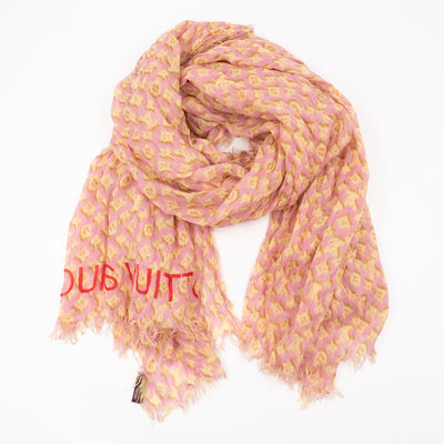 Etol Monogram Ikat Pink & Yellow Cashmere Silk Scarf