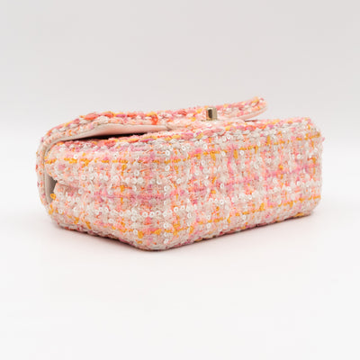 Classic Mini Rectangular Bag Braided Tweed Sequin White Pink