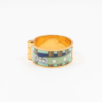 Enamel Hinged Bracelet Wide Green Gold