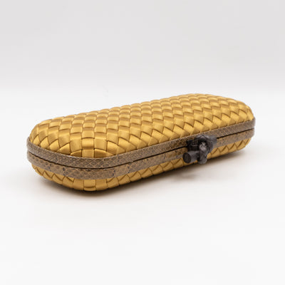 Knot Clutch Long Gold Satin Intrecciato Python Edge