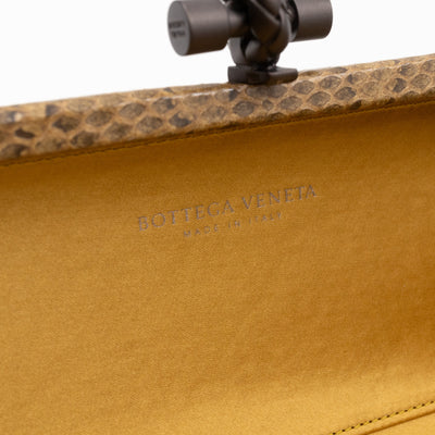Knot Clutch Long Gold Satin Intrecciato Python Edge